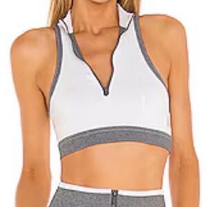 FP Movement by Free People White and Gray Zip-Up Sports Bra
